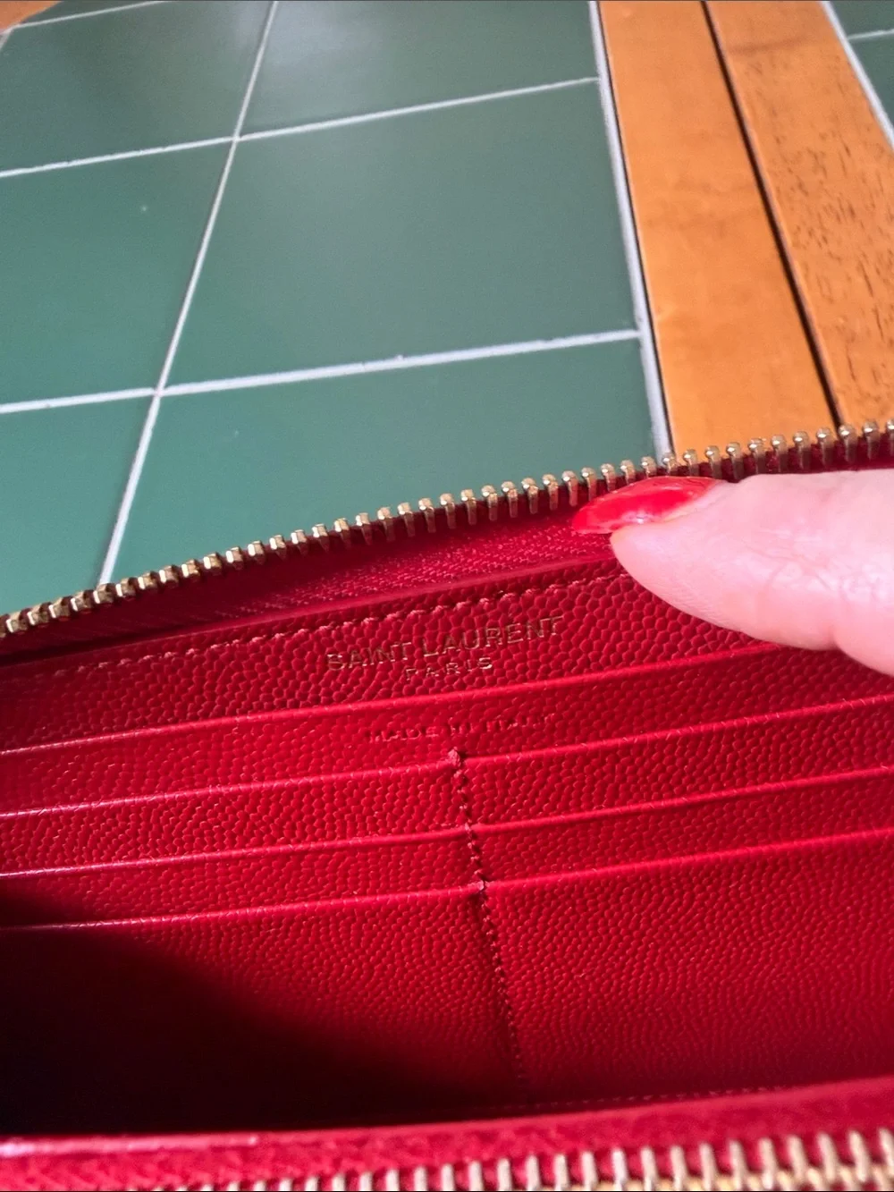 Yves Saint Laurent Red Quilted Zip Wallet with Gold YSL Logo - Picture 11 of 14